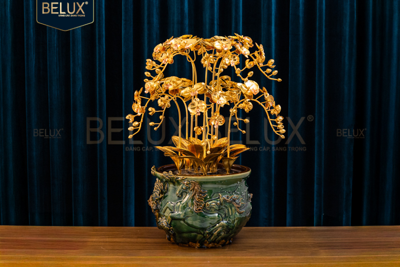 Chậu Lan Vượng Mã mạ vàng 24k cao 62cm